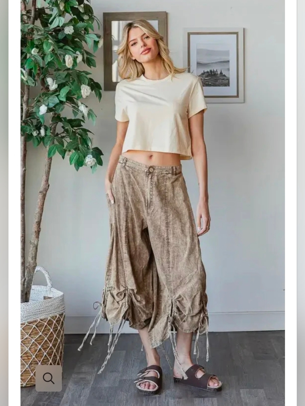 NEW!! Oli And Hali Cinched Hem Wide-Leg Crop Pants in Brown, Sz XL